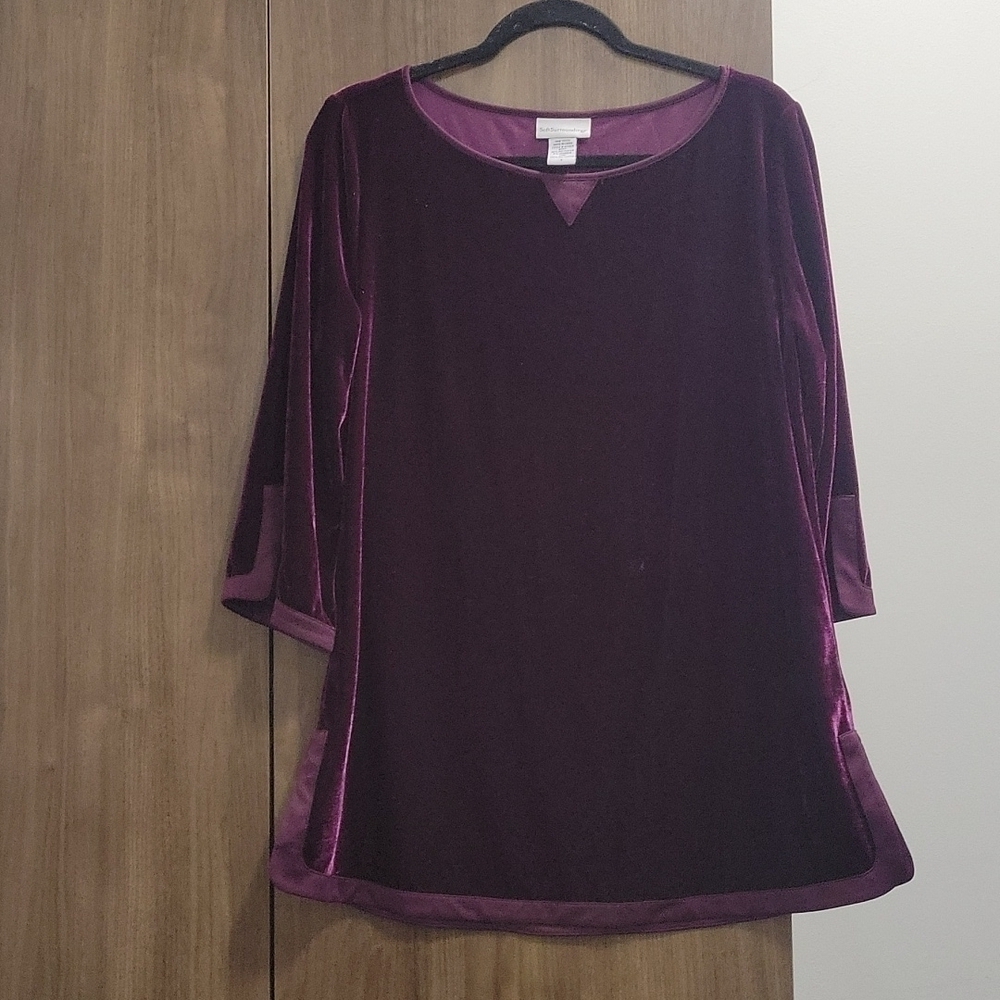 Soft Surroundings Women’s Magenta Purple Velvet 3/4 Sleeve Tunic Top-Size Small - Picture 4 of 10